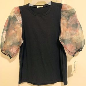 Occasion Floral Puffed Sleeves Top, NWT